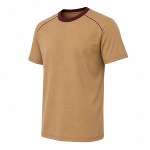 Camiseta al por mayor de cuello redondo color canela con ribete en el cuello y hombros, personalizada, de manga corta para hombre - Product Image 3