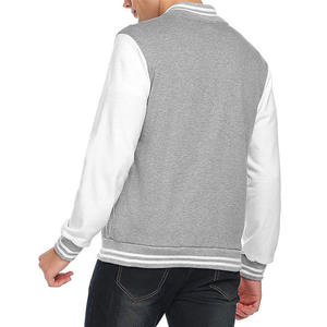 <b>Mens</b> Grey and <b>White</b> Varsity <b>Jacket</b> Contrast Sleeves Solid Collar Cuffs Hem Zipper Front Casual Outerwear Waterproof Knitted - Product Image 4