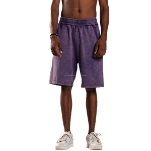 Short vintage 100% coton lavé à l'acide pour homme, coupe baggy, entraînement personnalisé, streetwear, écologique - Product Image 1