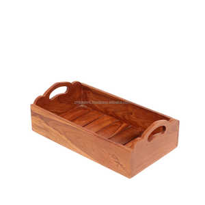 Ensemble de plateaux de service en bois d'acacia, de mangue et de sheesham fabriqués à la main plateaux de luxe décoratifs avec poignées pour le café et la décoration intérieure - Product Image 2