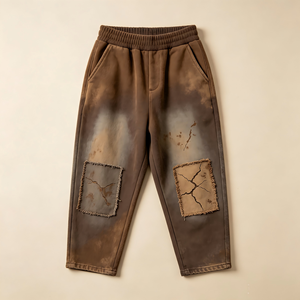 Heavyweight Print <b>Sun</b> Faded Dirty <b>Spray</b> Men Cropped Jogger Pants Patchwork Distressed Casual Trousers - Product Image 1
