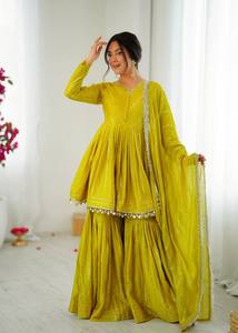 Traje de Seda Indio-Pakistaní para Boda de Verano, Sharara Gharara Punjabi, Traje Salwar Sexy para Mujer, Venta al Por Mayor - Product Image 5