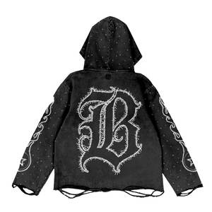 Sudadera con capucha y pantalones de chándal personalizados para hombre, estilo streetwear, con bordado, efecto desgastado por el sol, lavado ácido y parche bordado, estilo vintage y desgastado - Product Image 2