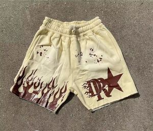 Shorts de sport décontractés pour hommes en coton épais délavé style vintage avec imprimé graphique et cordon de serrage, vente en gros - Product Image 1