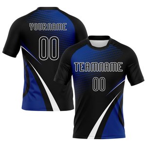 Uniforme de Voleibol Profesional Personalizado, Sublimado, 100% Poliéster, Conjunto de Camiseta de Fútbol Negra y Azul - Product Image 2