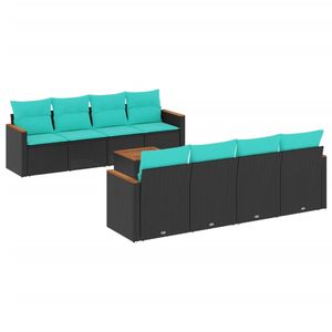 Ensemble de canapés de patio en polyrotin noir, 9 pièces, avec coussins, ensembles de jardin - Product Image 2