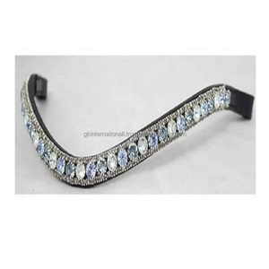 Holesale-banda para cejas de caballo de cuero hecho a mano, con 3 filas de zafiro y cristales transparentes mega Bling - Product Image 1