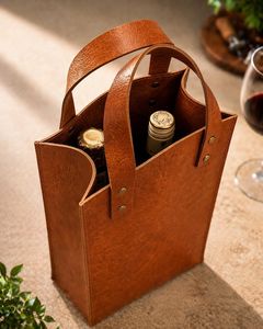 Porte-bouteille de vin en cuir véritable, prix de gros, fabrication artisanale haut de gamme, élégant sac cadeau d'entreprise LEB-0084 - Product Image 4