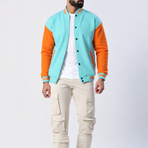 Blouson universitaire en laine pour homme, color block, avec col montant et fermeture boutonnée recouverte, coupe droite, vêtement d'extérieur décontracté d'hiver, style urbain - Product Image 3