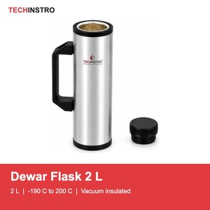 Flacon Dewar de laboratoire 2 L TECHINSTRO en acier inoxydable, isolé sous vide, avec poignée et bouchon à vis pour usage en laboratoire - Product Image 2
