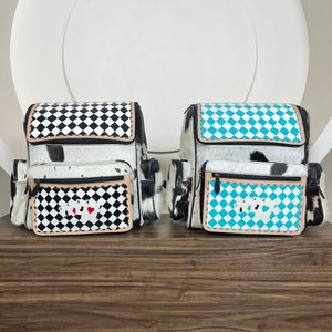 Sac à dos en cuir de vachette torsadé à la main avec motif à carreaux blanc turquoise et sacs à couches de voyage élégants pour femmes - Product Image 4