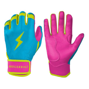 Orange Teal Leather Batting Gloves Padded <b>Hook</b> And Loop Closure Ambidextrous Unisex Adult Training - Product Image 4