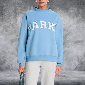 Parke Women's Vintage <b>Mock</b> <b>Neck</b> Sweatshirt Heavyweight Cotton Fleece Varsity Letter Applique Embroidery Custom Logo - Product Image 6