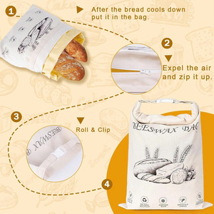 Reusable Cotton Bread <b>Storage</b> <b>Bags</b> Set With Floral Pattern <b>Large</b> Capacity Kitchen Food <b>Bag</b> Compression Type - Product Image 5