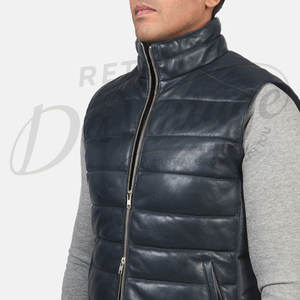 <b>Men's</b> <b>Black</b> Stand Collar Puffer <b>Vest</b> With Zipper Closure Windproof Casual Winter Outerwear 100% Polyester - Product Image 3
