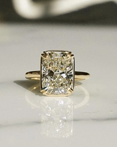 14K Yellow Gold Art Deco Ring 5.50 Ct <b>Cushion</b> Cut Lab-Grown Diamond <b>Rectangular</b> Shape Double Claw Prong Engagement Ring - Product Image 2