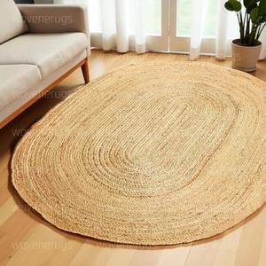 Tapis ovale tressé en jute et chanvre 100% naturel – Tapis tressé artisanal écologique de style farmhouse - Product Image 6