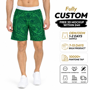 Shorts de basket-ball pour hommes personnalisés, imprimé aztèque vert, 100% polyester, respirant, sublimation, séchage rapide - Product Image 1