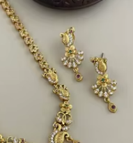 Designer Wedding Jewelry <b>Set</b> with <b>Crystal</b> Embellishments and Antique Gold Polish for Wedding Gift Elegant Party - Product Image 2