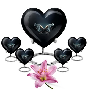 Hermosa urna de cremación azul en forma de corazón con diseño floral, recuerdo personalizable para cenizas de mascotas. - Product Image 2