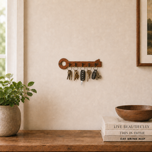 Porte-clés mural en bois marron pour entrée, organisateur de clés pour la maison et le bureau - Product Image 1