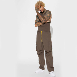 Customized Men <b>Brown</b> Cargo Pants Custom Drawstring Multi Pocket Utility Trousers Casual Streetwear Outdoor Workwear <b>Jogger</b> Pants - Product Image 2