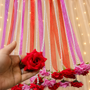 Guirnalda colgante de rosas artificiales románticas y modernas con perlas, decoración floral rosa y roja para pared, decoración interior. - Product Image 4