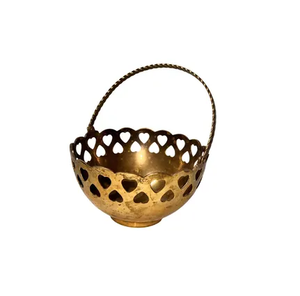 Brass Fruits Bowl With Handle Heart Cutting Designing Dinnerware Best Quality Brass <b>Chocolate</b> Bowl - Product Image 2