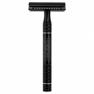 Rasoir de sécurité à double lame noire avec design de manche géométrique pour le rasage du visage des hommes, lames en acier inoxydable, manche en plastique - Product Image 1