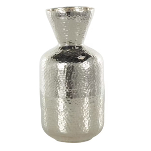 Vase en aluminium martelé argenté avec ouverture conique, vases à fleurs en métal - Product Image 1