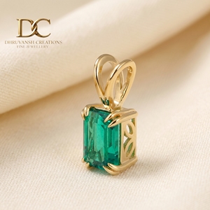 IGI Certified 14KT Solid Yellow Gold Lab Grown Colombian <b>Emerald</b> <b>Pendant</b> Charm Classic Solitaire Fine Jewelry for Women's - Product Image 2