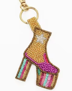 Trending Embroidery Seed Beaded Keychain Lightweight Keyring Fashionable <b>Charm</b> For <b>Bag</b> Gift Ethnic Key Holder Statement Piece - Product Image 1