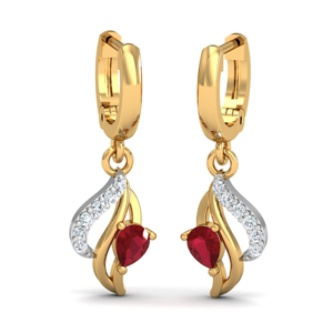 Pendientes de Lujo para Mujer, Chapados en Oro de 18K, con Incrustaciones de Rubí en Forma de Corazón y Diamantes Redondos Brillantes, Joyería para Boda - Product Image 1