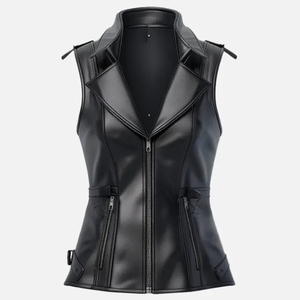 Women Canvas Leather Vest Black Casual Sleeveless V-Neck Zip Windproof Lady <b>Biker</b> <b>Waistcoat</b> Outerwear Autumn Fashion - Product Image 5