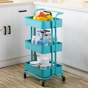 Carrello portaoggetti a 3 livelli XH per cucina e casa, con maniglia, moderno, in metallo e plastica, con ruote - Funzionalità base per la pulizia di camera da letto, cucina, hotel - Product Image 5