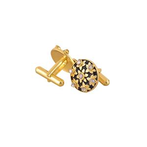 Luxury Gold Plated Black Enamel Floral <b>Cufflinks</b> for Men Crystal Formal <b>Shirt</b> Accessories Wedding Business Gift Cuff Links - Product Image 2