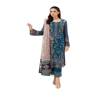 Pakistán y ropa India vestido Anarkali para mujer gasa bordada 3 piezas para trajes de boda saris ropa de fiesta India - Product Image 1