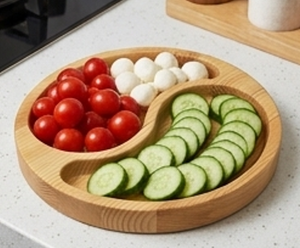 Plato Redondo de Madera para Servir con Diseño Yin Yang, Hecho a Mano, Estilo Minimalista, Ideal para Restaurantes y Hoteles - Product Image 4