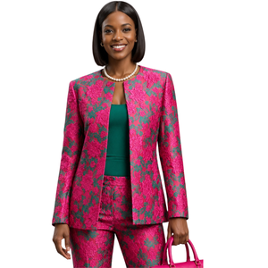 Pink Nyla Brocade Shell Pantsuit Set Women Elegant Textured Blazer Shell <b>Top</b> Trousers Three Piece Formal Business Office Suit - Product Image 1