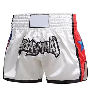 Shorts de Muay Thai brodés noir rouge bleu unisexe coupe classique MMA vêtements de sport adulte polyester extensible - Product Image 2