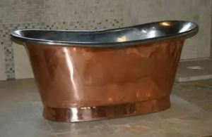 Bañera Independiente de Cobre con Acabado Plateado Martillado, Bañera Ovalada para Baño, Hotel, Villa - Artesanía India - Product Image 5