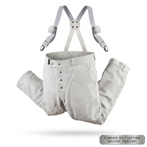 Premium Quality <b>White</b> Cowhide Split Leather Fire Resistant Welding <b>Trouser</b> CE Certified Industrial Safety Level Protection - Product Image 3