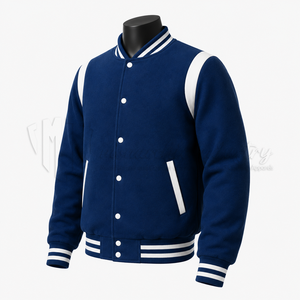 Chaqueta Universitaria Azul Personalizada, Cuerpo de Lana, Mangas de Cuero, Chaqueta de Béisbol Letterman, Fabricante de Marca Privada OEM - Product Image 3