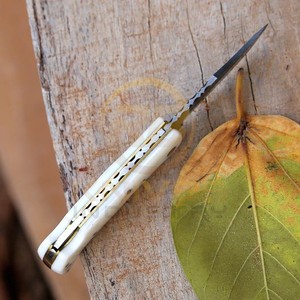 Custom Damascus Folding <b>Knife</b> with Camel <b>Bone</b> <b>Handle</b> Razor Sharp Hunting EDC <b>Knife</b> - Product Image 3