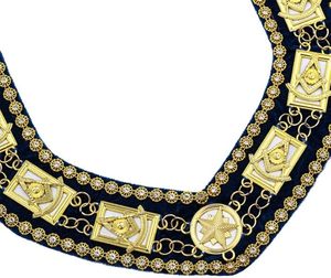 Collier de chaîne Past Master Blue Lodge - Fond bleu avec strass dorés est un magnifique et prestigieux ornement formel. - Product Image 3