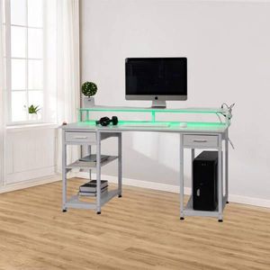 Scrivania per Computer in Truciolato Bianco Effetto Legno con Cassetti in Tessuto Non Tessuto, Scaffale Multistrato 140x50x86cm e 2 Prese USB - Product Image 2