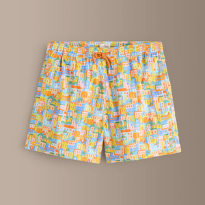 Shorts de bain imprimés pour hommes avec cordon de serrage, séchage rapide, décontractés, taille mi-haute, longueur courte, 100 % polyester - Product Image 1