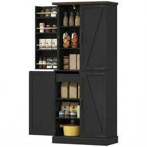 Mobiletto Moderno Rustico Stile Fienile 76 cm x 39,9 cm x 183 cm in Legno e Pannelli con Ripiani Regolabili per Cucina - Product Image 6