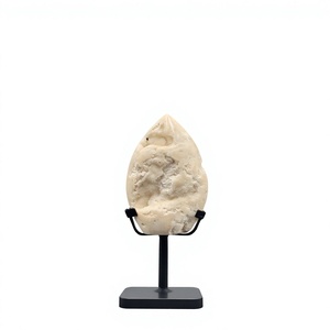 Custom-Size 12.5-15 cm Calcite Flame Sculpture with Iron <b>Stand</b> Table Decoration & Accessory with Domed Front and Flat Back - Product Image 6