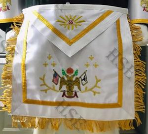 DELANTAL DE RITO ESCOCÉS DE 33 GRADO CON PUÑOS Y COLLAR BORDADO DE ORO ALAS DE ABAJO - Product Image 3